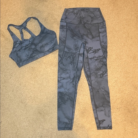 vital apparel Pants - Women's Blue Marble Legging / sports bra set
